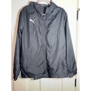 Puma Wind Cell Black Lightweight Hooded Coat Anorak Men's Size M Fleece Lined